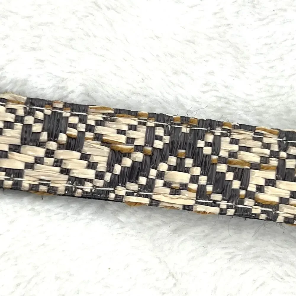 Unbranded Narrow Straw Belt Brown/Cream 14  Beachy Natural Boho